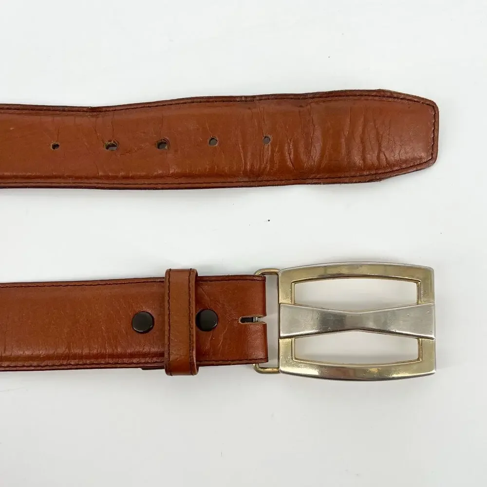 80s leather belt two tone buckle 1980s vintage